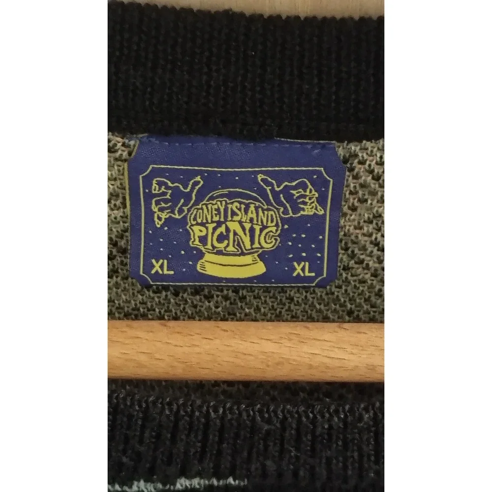 Coney Island Picnic Mens XL Passport Stamp Knit Short Sleeve Sweater Black
